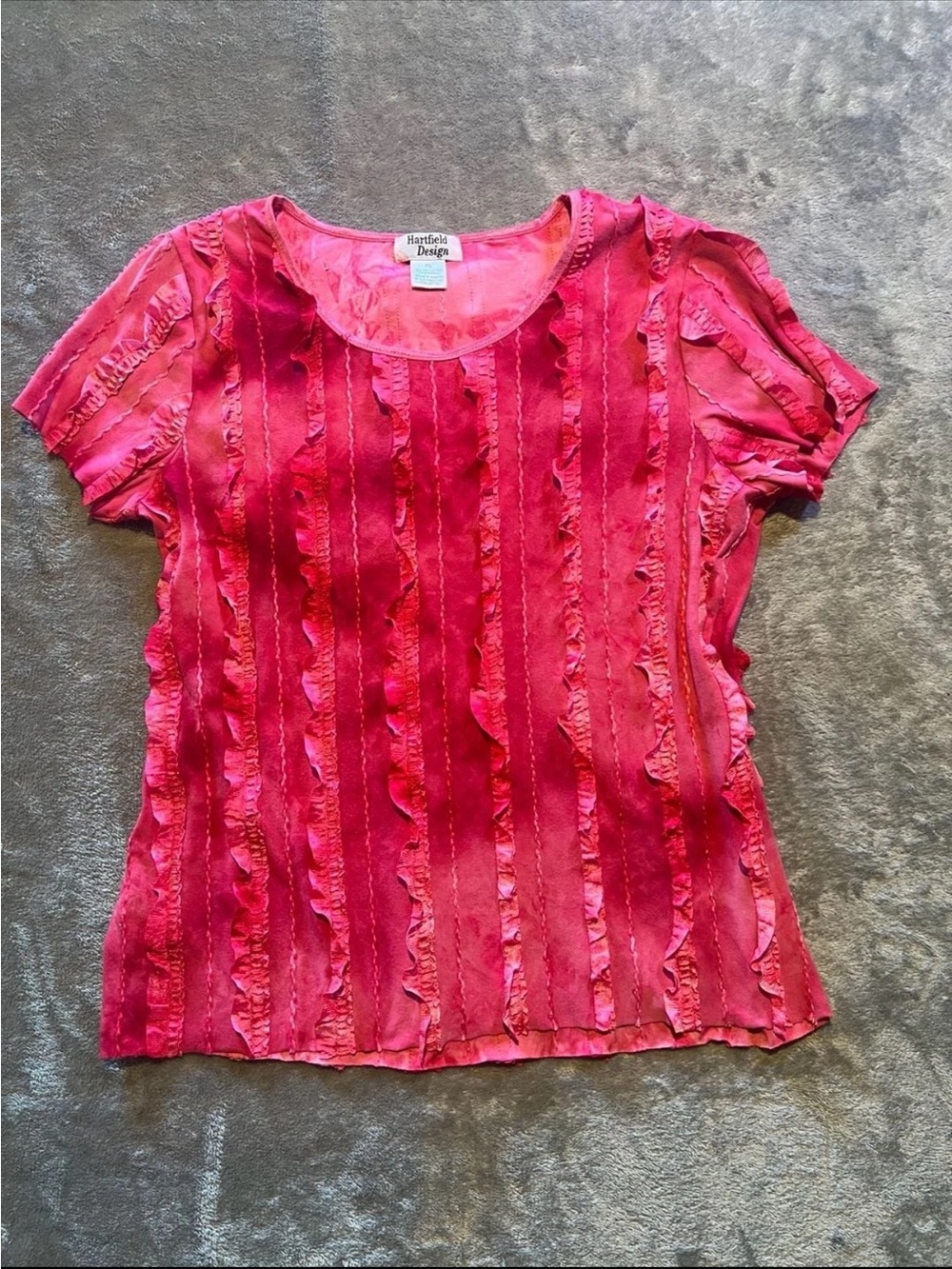 Pink Short Sleeve Ruffle Stripe Tee